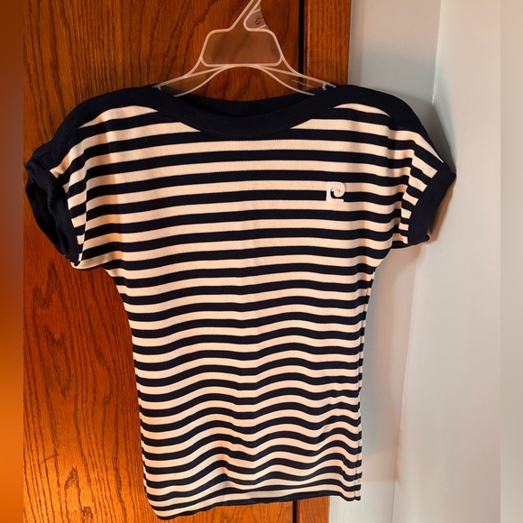 Pierre Cardin Tops - Ladies Pierre Cardin Short Sleeve Blue/White Striped Sweater/Top - Size Medium